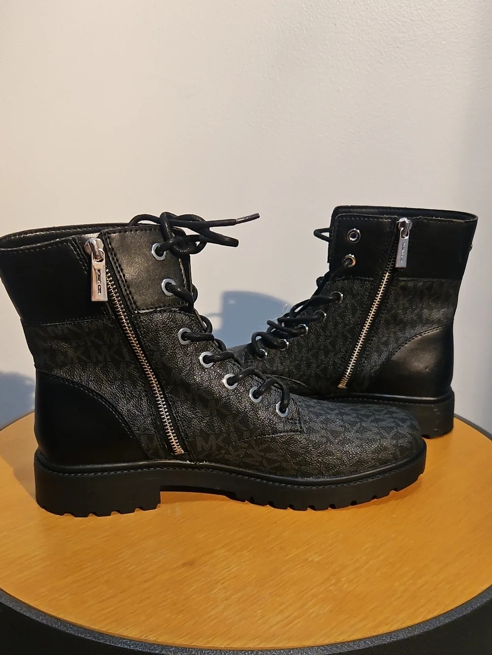 Womens Black Patterned Lace-Up Ankle Boots Michael Kors